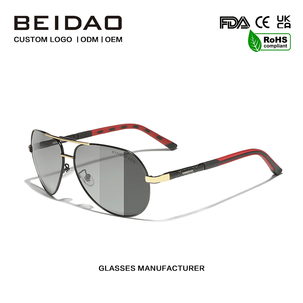 Luxusné pánske slnečné okuliare s UV400 módnym zliatinovým rámom s meniacou sa farbou